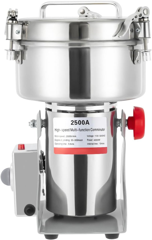 2500g Electric Grain Mill Grinder 4500W Stainless Steel Corn Mill Commercial High Speed Corn Grinder Commercial Superfine Machine Dry Cereals for Grinding Wheat, Oats, 110V