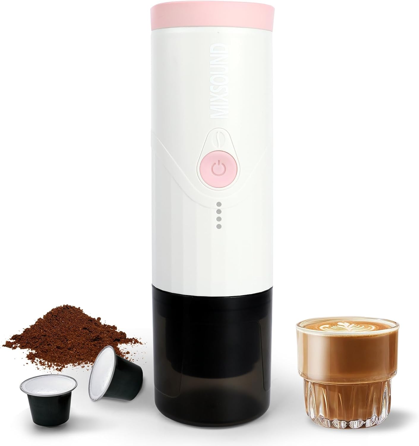 MIXSOUND Portable Espresso Machine, Electric Travel Coffee Maker for Camping, Car Coffee Maker Self-Heating with USB-C, Compatible with Ground Coffee & NS Capsule for RV, Hiking, Office