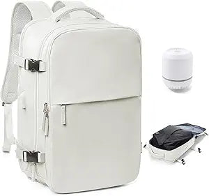 Vacuum Travel Backpack with Pump for Women,Personal Item Carry on Backpacks Flight Approved 18x14x8 inches for Men,Laptop Waterproof Work Compression bags Casual Daypack(White)