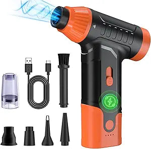 Electric Air Duster for PC - Compressed Air Duster for Keyboard Cleaning, 110,000 RPM Rechargeable Mini Blower for Computer (Orange)
