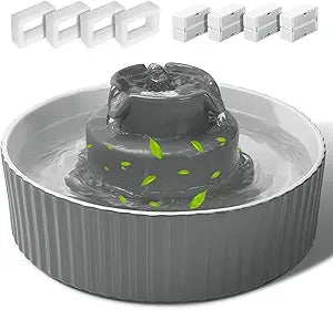 Ceramic Cat Water Fountain, 2.1L/70oz Porcelain Pet Drinking Dispenser with 4 Set Replacement Filter & Sponge, Automatic Dog Water Bowl with Ultra-Quiet Pump, Cat Feeding Watering Supplies(Grey)