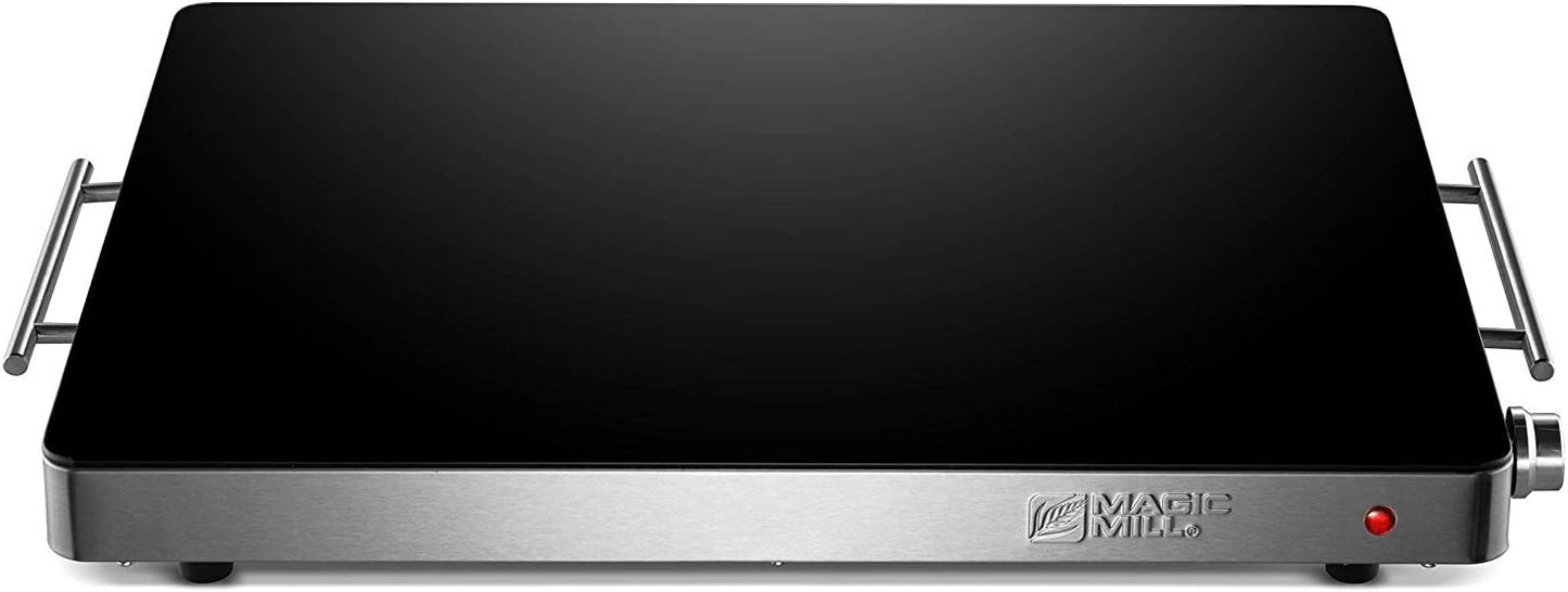 Magic Mill Large Electric Glass Top Food Warming Tray Buffet, Keep Your Food Hot During Holiday Parties, Adjustable Temperature Control, Stay-Cool Handles, Modern Stainless Steel Design, ETL Approved
