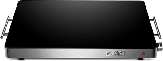 Magic Mill Large Electric Glass Top Food Warming Tray Buffet, Keep Your Food Hot During Holiday Parties, Adjustable Temperature Control, Stay-Cool Handles, Modern Stainless Steel Design, ETL Approved