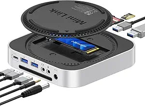 ORICO MiniLink Mac mini M4 USB Hub Compatibility with NVME/SATA M.2 SSD Enclosure, 9-in-1 Aluminum Dock,2 Ã—USB A 10Gbps, 2 Ã— USB A 2.0,3.0 SD/TF Card Readers, 3.5mm Headphone & Microphone Jacks(M49P)