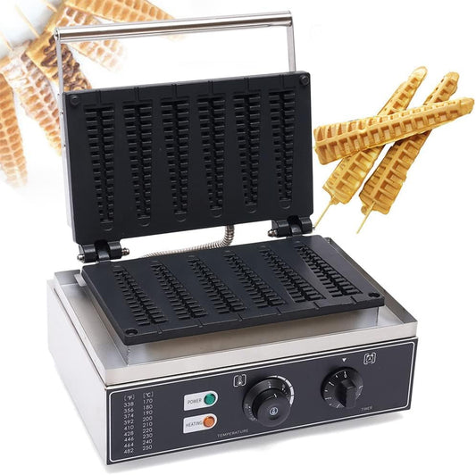 Stick Waffle Maker, 110V 1550W Commercial Stick Shaped Waffle Maker Electric Stainless Steel Rotatable Double-Head Heating Waffle Making for Tea Shops, Snack Bars, Dessert Shops (6 Roots 110V 1550W)
