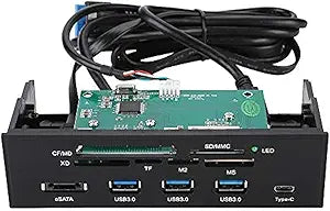 ASHATA Front Panel Hub 11 Port PC Front Panel with USB 3.0 Ports USB 3.1 eSATA Port and 6 Card Slots Card Reader Support M2 MSO Memory MS XD 64G CF Card Fit Any 5.25â€ Computer Case Front Bay