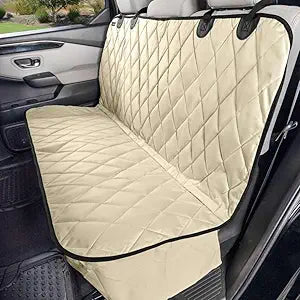 4Knines Back Seat Pet Cover for Dogs w/o Hammock â€“ 54" Wide, Waterproof Car Seat Cover, Non-Slip, Heavy-Duty â€“ Fits Cars, SUVs, Small Trucks â€“ 2 Seat Belt & Latch Access â€“ Back Seat Protector (Beige)