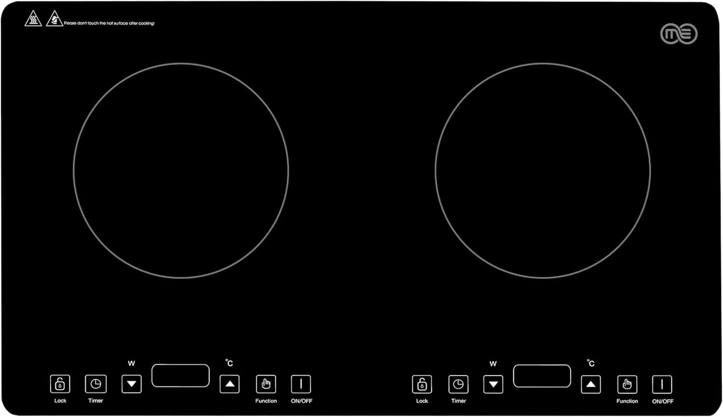 OMEO Portable Double Induction Cooktop 2 Burner Electric Cooktop, Touch Control 110V Induction Cooker with Safety Lock, Pause, Auto Shutoff Timer Setting, 9 Heating Level and Overheating Protection