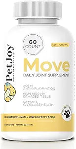 PetJoy Mobility Chews for Dog Arthritis Pain Relief - Hip and Joint Supplement for Dogs Senior and Large Breeds Glucosamine Chondroitin Joint Health Support (60 Chewable Bacon Treats)