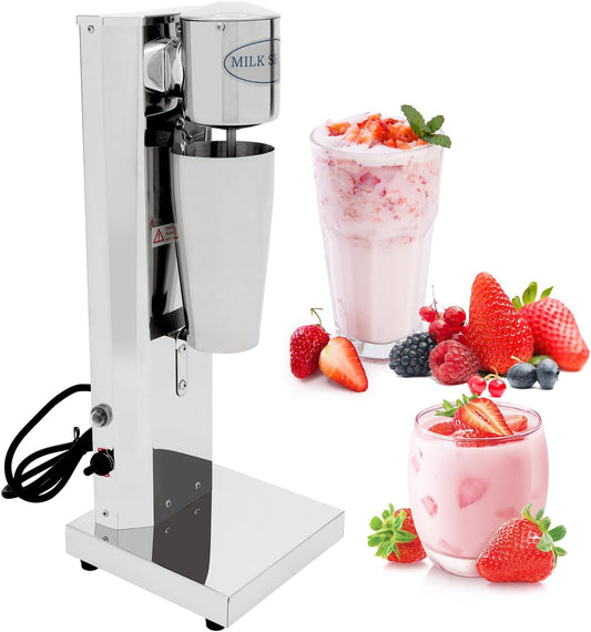 Single Head Milkshake Machine, 180W 650ml Commercial Milkshake Maker Stainless Steel Electric Drink Mixer 18000RPM Smoothie Milk Ice Cream Blender Adjustable Speed Malt Maker Machine 110V