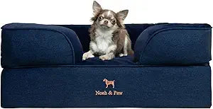 NOAH & PAW Dog Bed, 28x23x11 Inch, Orthopedic Dog Beds for Medium Size Pets, Eggshell Memory Foam Infused with Cooling Gel, Inner Cover, Waterproof, Machine Washable (Denim Sofa Collection)