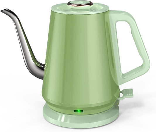 Gooseneck Electric Kettle(0.8L),1200 Watts Fast Boiling,Stainless Steel BPA Free,Automatic Shut Off,Pour Over Kettle for Small Kitchen,RV,Trip,Coffee & Tea- Green