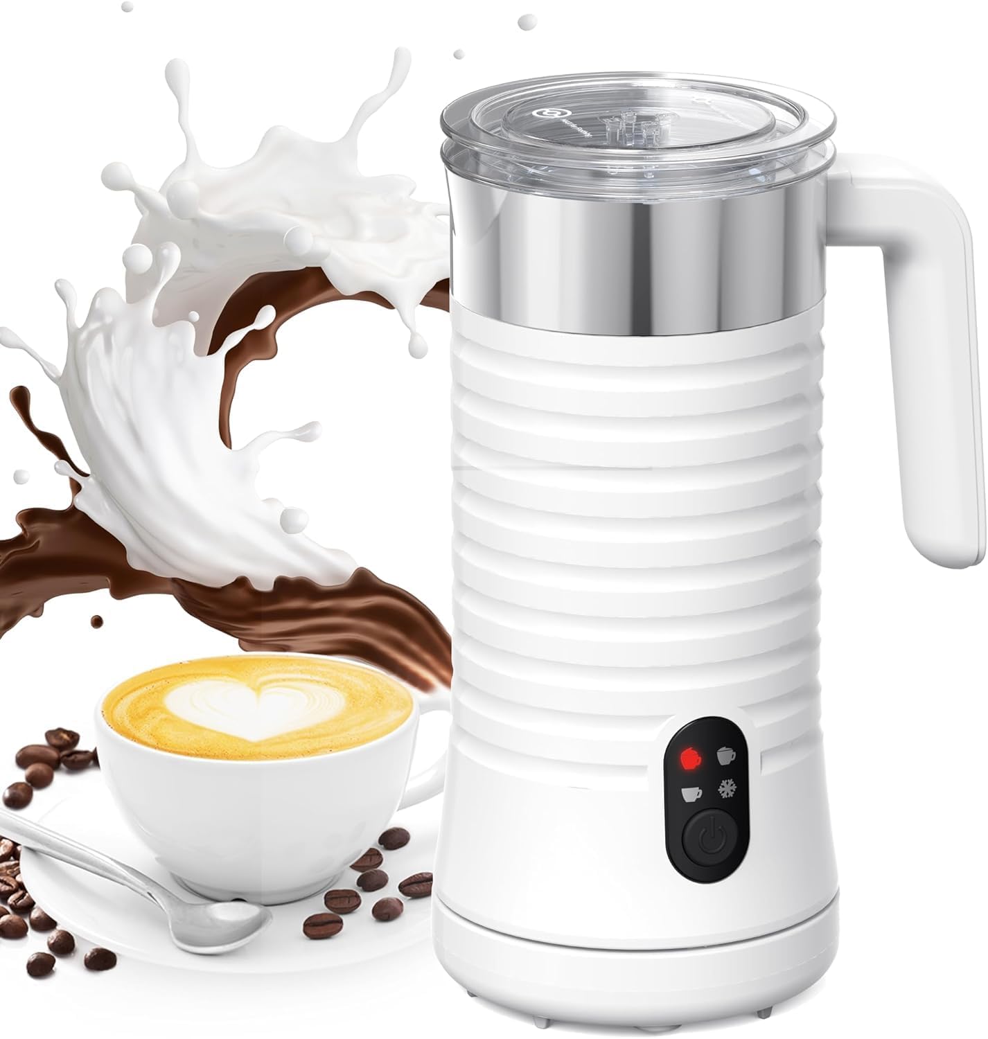 Milk Frother, Electric Milk Steamer Soft Foam Maker with Two Whisks for Frothing and Heating Milk, 4 IN 1 Multifunction for Hot & Cold Froth, Automatic off & Easy Cleaning, wood chipper