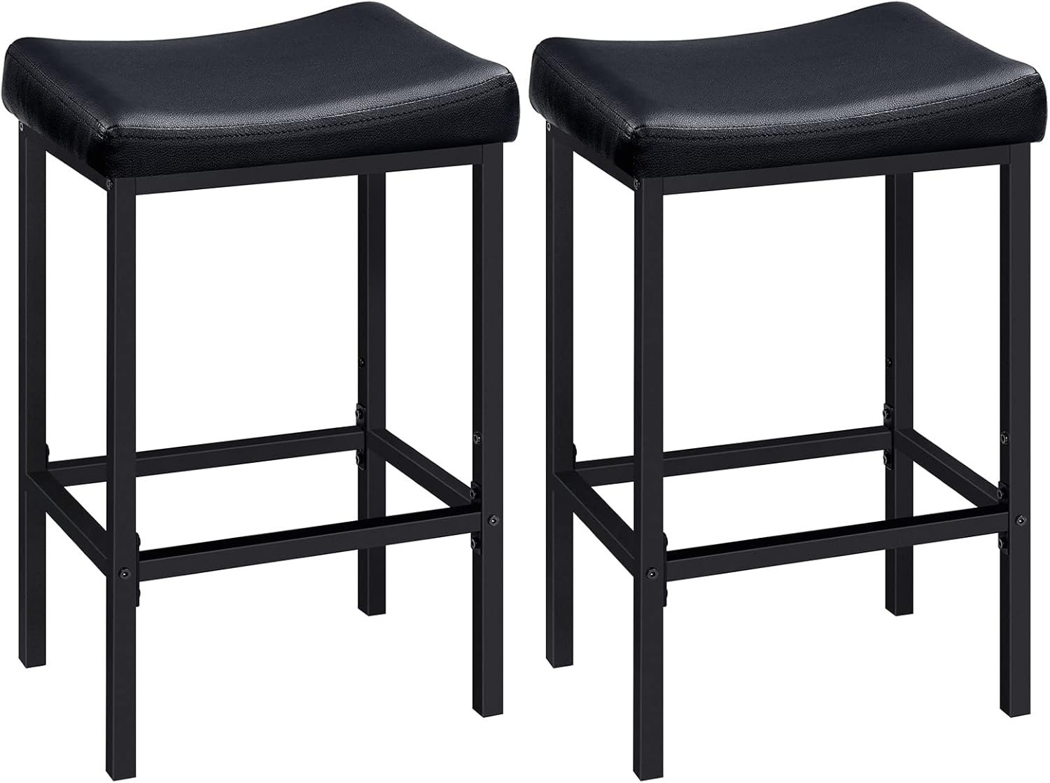 HOOBRO Bar Stools, Set of 2 Bar Chairs, Counter Height Stools, Saddle Barstools with Curved Surface, 24.8 Inches, 2.4" Thick Upholstery, for Kitchen, Dining Room, Cafe Black BB10BY01