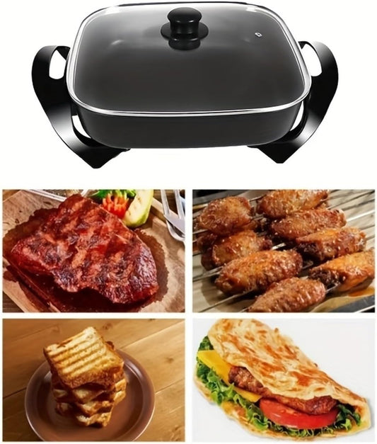 This Versatile Electric Frying Pan Features a Non-Stick Surface And Comes with a Transparent Glass Lid. It Is Perfect for Various Cooking(Black Electric Frying Pan)