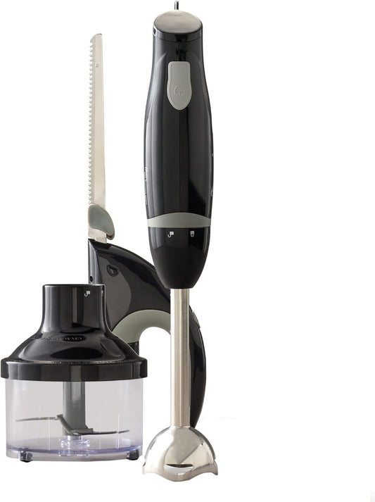 Oster Food Prep Kit Small Kitchen Appliance with Immersion Hand Blender, Electric Knife, and 2 Cup Mini Food Vegetable Chopper, Black