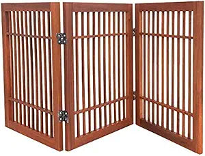 Urnporium Pet Dog Gate Freestanding, Strong Durable Folding Wooden Fence, Portable Acacia Hardwood Safety Barrier for Indoor & Outdoor Use (Brown Pet Gate, 3 Panel 24" Tall)