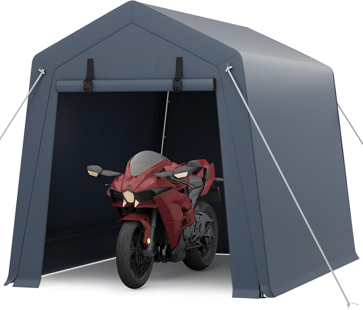 6X7 FT Outdoor Portable Storage Shelter Shed with Roll-Up Door & Vent, UV Resistant Portable Garage Kit Tent, Heavy-Duty Shelter Waterproof PE Tarp for Motorcycle, Firewood, Garden and Tools, Gray