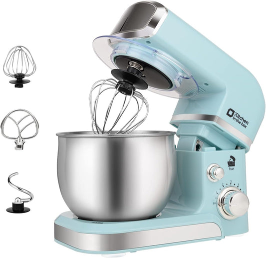 Kitchen in the box Stand Mixer,3.2Qt Small Electric Food Mixer,6 Speeds Portable Lightweight Kitchen Mixer for Daily Use with Egg Whisk,Dough Hook,Flat Beater (Blue) (Renewed)