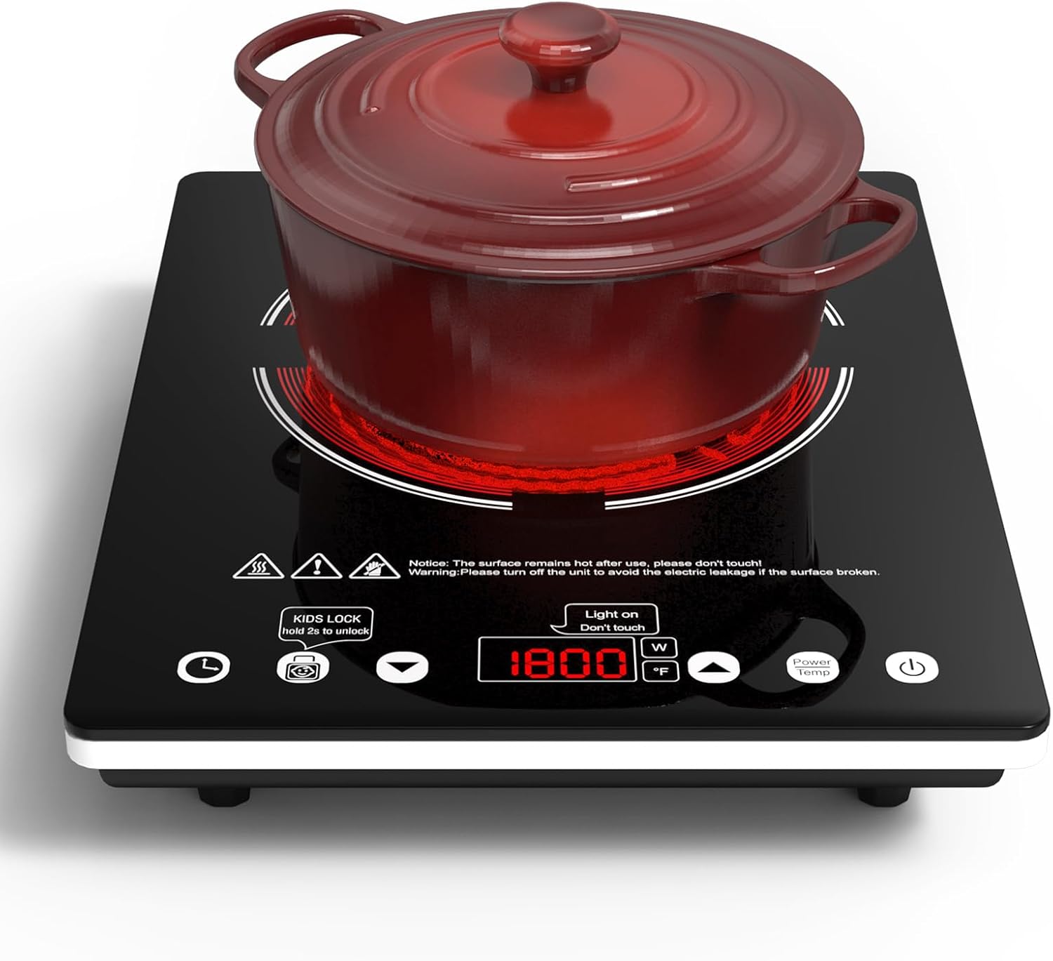 Nafewin Single Burner Electric Cooktop 1800W - 110V Electric Stove Top Burner Portable Stove with Touch Control 9 Power Level - Induction Cooktop with Child Safety Lock Timer for Home Camping
