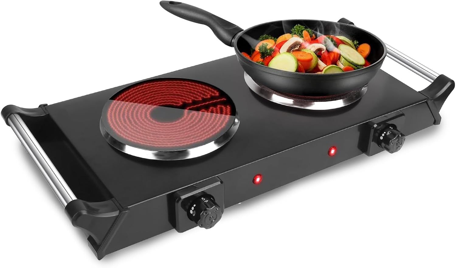 KOCASO 2000W Double Hot Plates, Electric Countertop Burners for Portable Coil Heating, with 5 Temperature Control and Non Slip Rubber Feet, Electric Stove Top Burner for Home RV Camp,Black