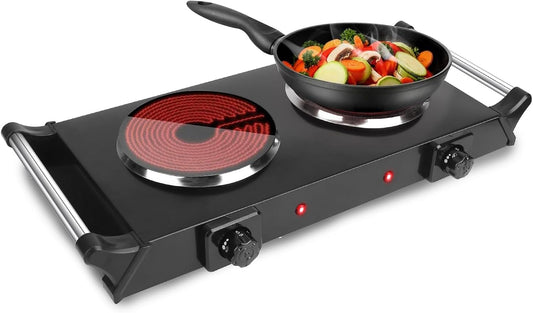 KOCASO 2000W Double Hot Plates, Electric Countertop Burners for Portable Coil Heating, with 5 Temperature Control and Non Slip Rubber Feet, Electric Stove Top Burner for Home RV Camp,Black