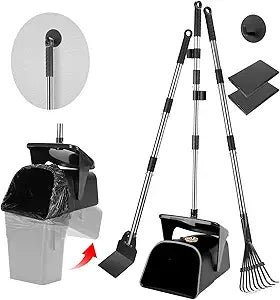 Pooper Scooper Large Swivel Bin & Rake & Spade with 20 Waste Bags and 1 Hook, 39.3" Long Handle Metal Dog Pooper Scooper for Yard, Easy to Clean Pet Waste Use on Grass, Dirt, Gravel or Flats