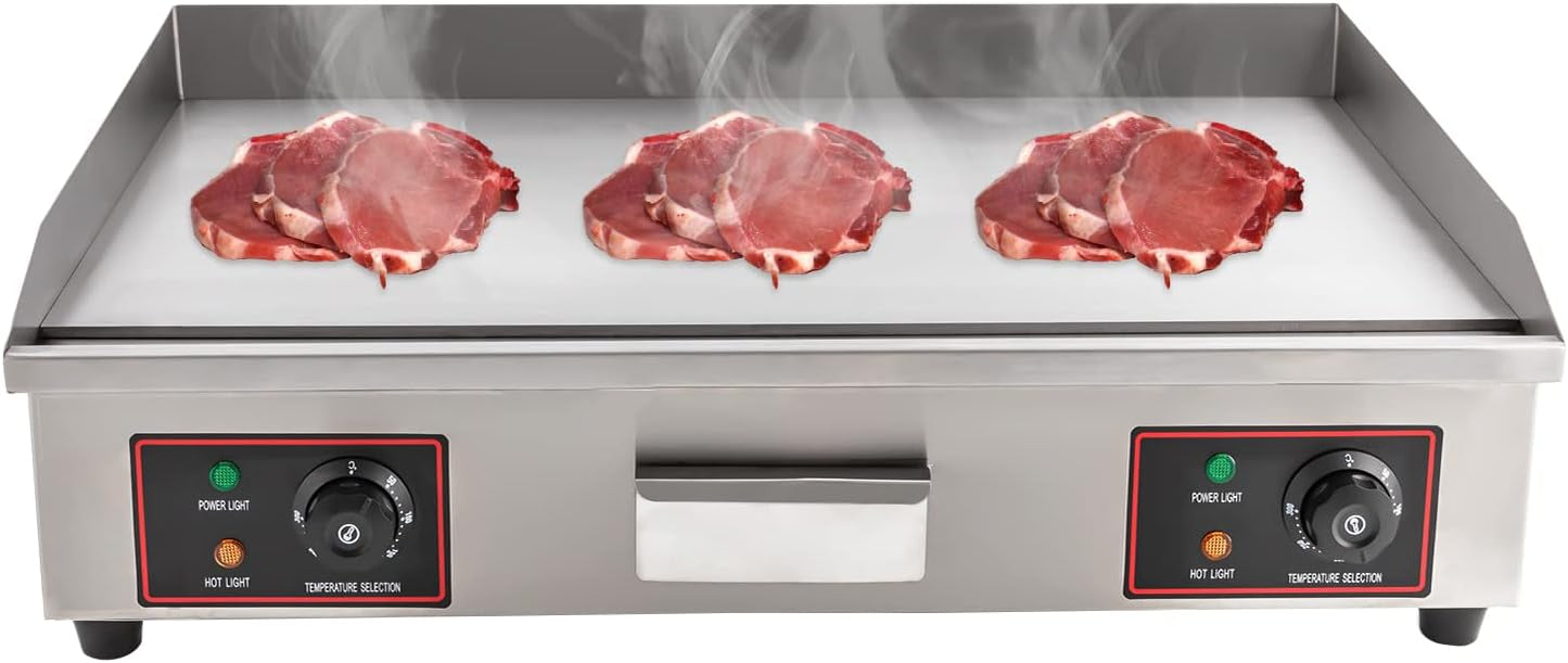 28.7" Commercial Electric Griddle, 3000W Stainless Steel Electric Countertop Frying Pan, Electric Flat Top Grill with 122°F-572°F Thermostat Hot Plate Grill for Restaurant Food Truck Home Kitchen