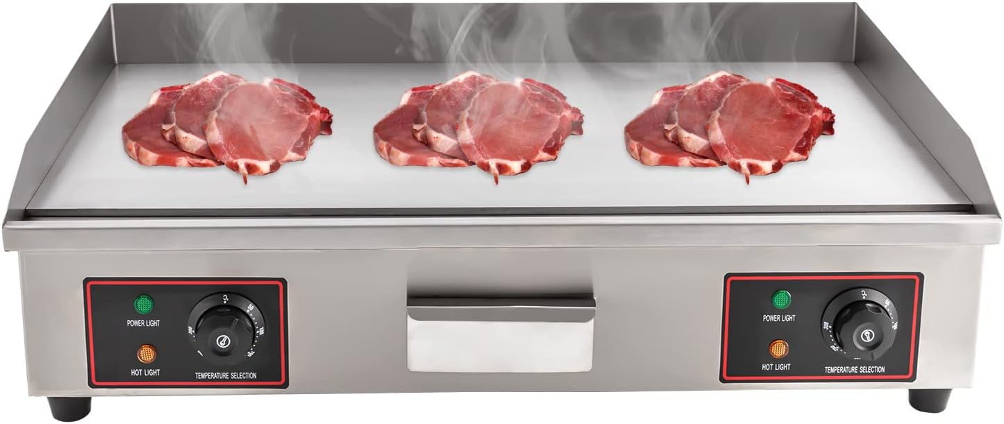 28.7" Commercial Electric Griddle, 3000W Stainless Steel Electric Countertop Frying Pan, Electric Flat Top Grill with 122°F-572°F Thermostat Hot Plate Grill for Restaurant Food Truck Home Kitchen