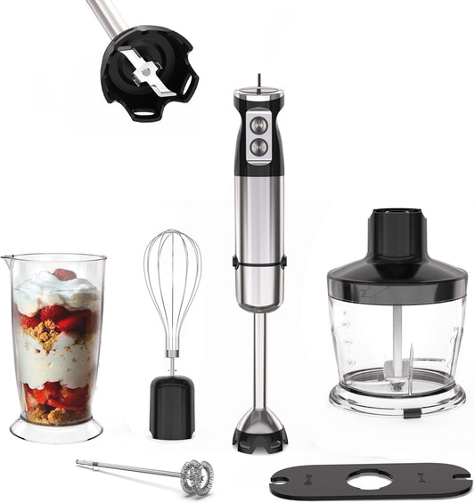 Immersion Blender Handheld, 5 in 1 Hand Mixer Electric Handheld for Kitchen, Corded Stick Hand Emulsion Blender with Chopper Beaker Whisk and Milk Frother for Baby Food, Smoothie, Puree, Soup, Sauces