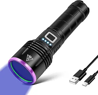 UV Flashlight 20W, 5000 mAh High Power 365nm UV Light, Led Usb Rechargeable Black Light Flashlight for Pet Urine Detection, Resin Curing, Rock Hunting, Traveling, AC Leak, Uranium Glass, Bed Bug