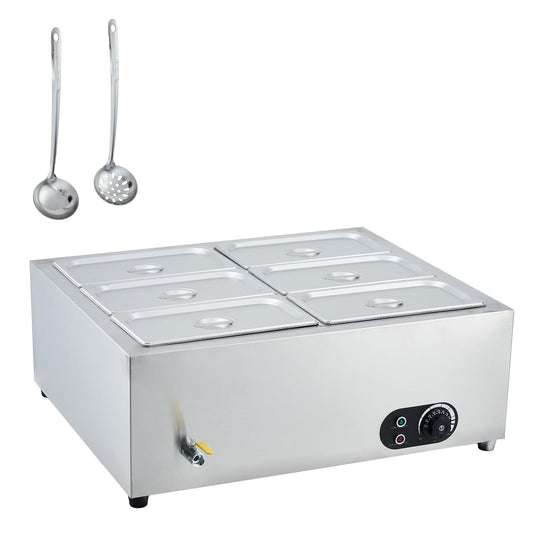 Commercial Food Warmer Stainless Steel 1500W Electric Buffet Server Bain Marie, 6-Pan Catering Hot Food Station for Restaurants, Hotels, Banquets