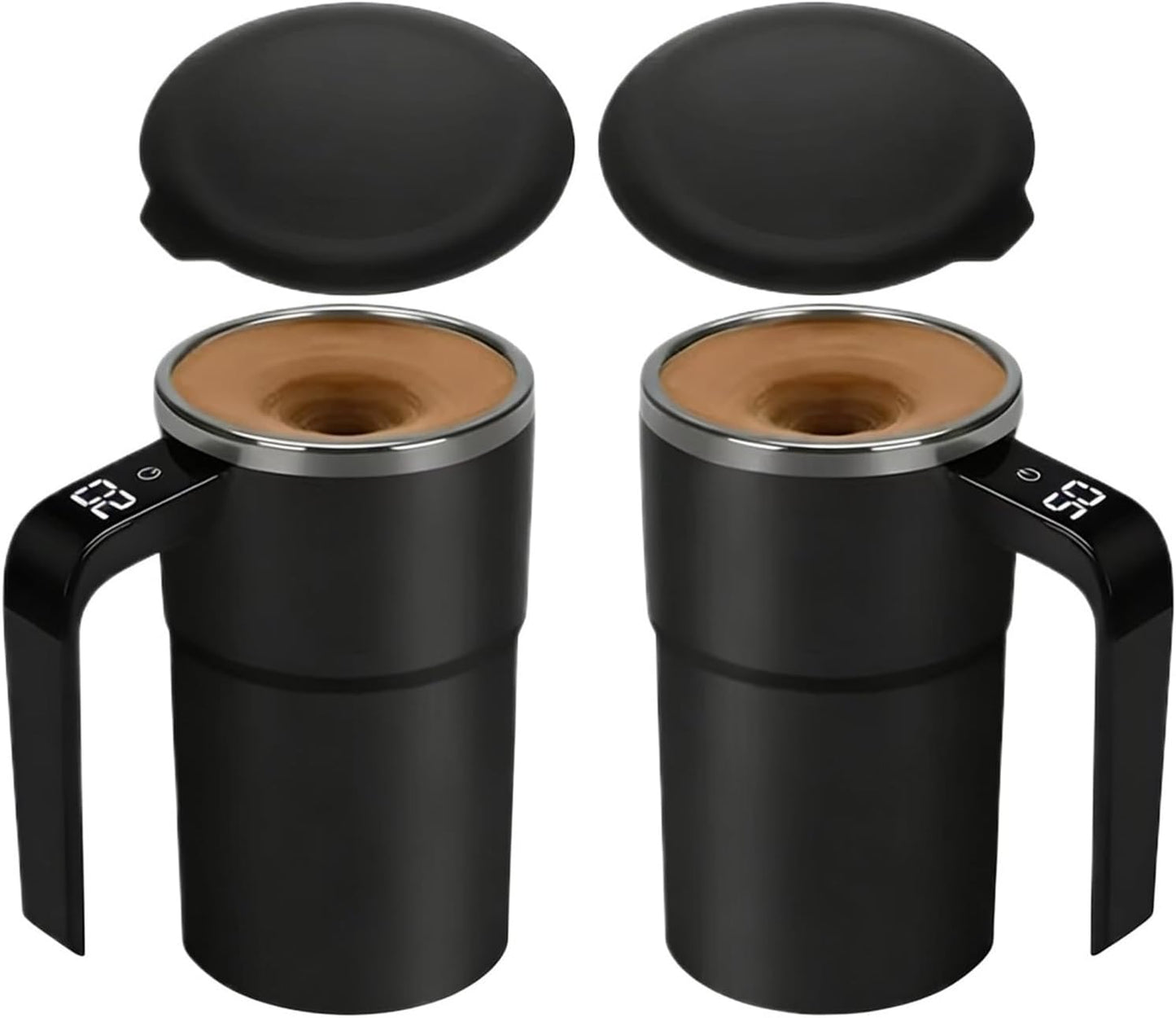 ANPET Electric Coffee Mug with a Built-in Lcd Thermometer, 12oz Mixing Cups for Protein Shakes, Rechargeable Magnetic Self Stirring Cup, Automatic Mugs for Brewing Coffe, Milk, Cocoa, Etc(Black-2pcs)