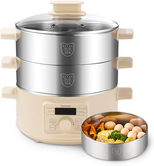 Joydeem Electric Food Steamer for Cooking, 2-Tier Stainless Steel Vegetable & Food Steamers, 13L/13.7 qt Large Capacity, DZG-A100