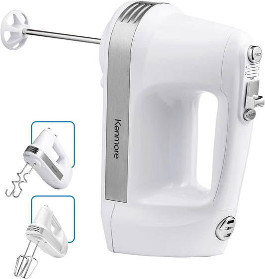 Kenmore Hand Mixer \u2013 5 Speed Handheld Blender, Electric Egg Beater, Whisk, Dough Hooks, Storage Case, Turbo Boost for Cake Mix, Baking, Retractable Cord, Kitchen Appliances