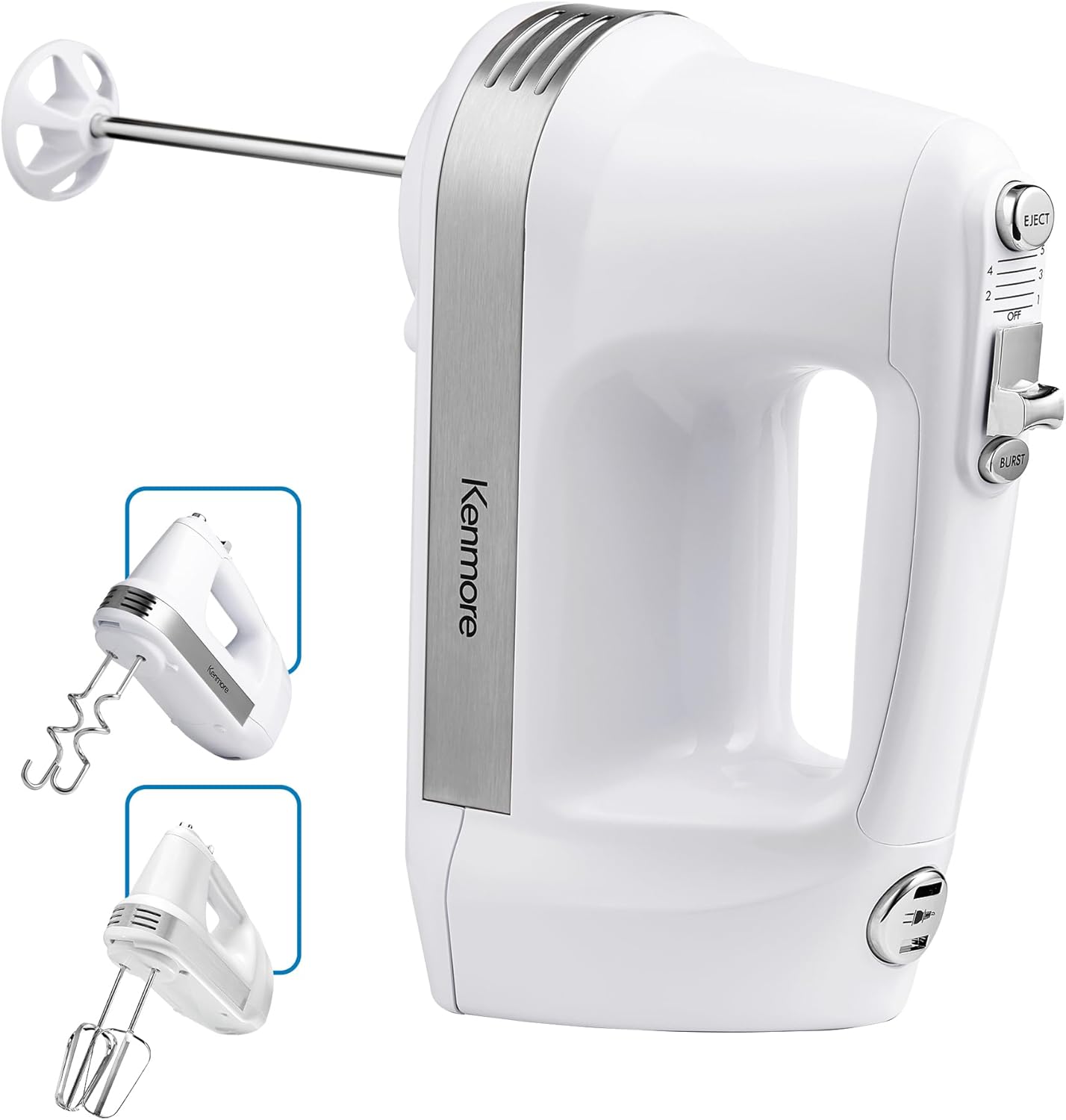 Kenmore Electric Hand Mixer 5 Speed Handheld Blender, Electric Egg Beater with Whisk, Beater, Dough Hooks, Storage Case, Turbo Boost for Cake Mix, Batidora de Mano El ctrica