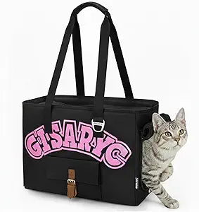 Dog Purse Carrier for Small Dogs, Cats and Puppies â€“ Soft-Sided Foldable Pet Travel Bag with Multi Pockets, 3-Sided Mesh & Rollable Cover for Nervous Cats, Fits Pets up to 15 lbs (Black & Pink)