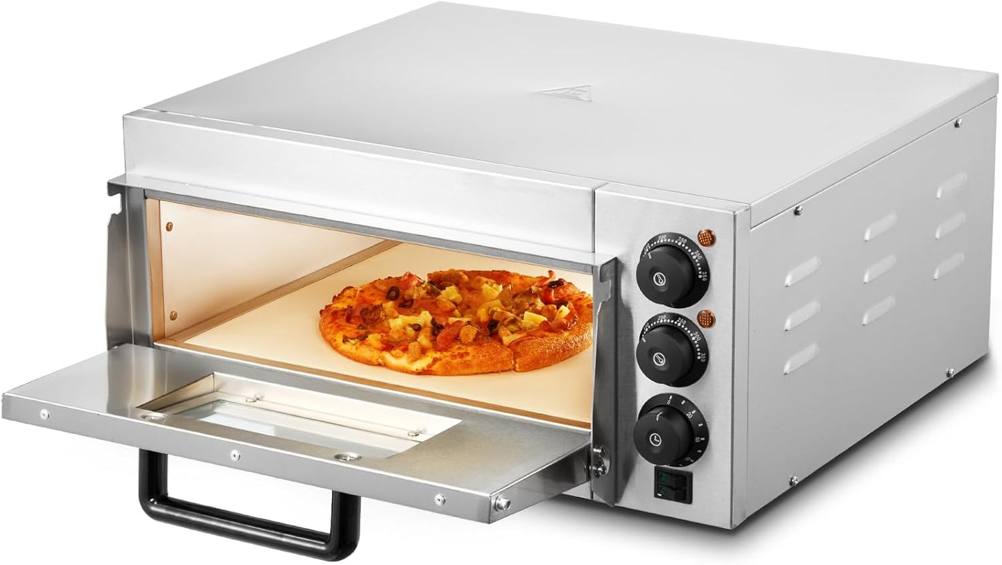 VEVOR Commercial Pizza Oven Countertop, 14" Single Deck Layer, Stainless Steel Electric Pizza Oven with Stone and Handle, Multipurpose Indoor Pizza Maker for Restaurant Home Pretzels Baked