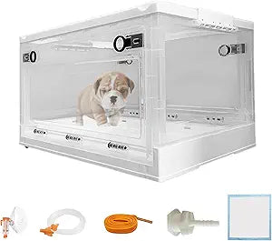 Pet Oxygen Chamber with Wheels, Folding Kitten Incubator Brooder Nursery, Breathable Visible Dog Incubator with Pet Urine Pad Mask Connection Valveï¼Œ28L