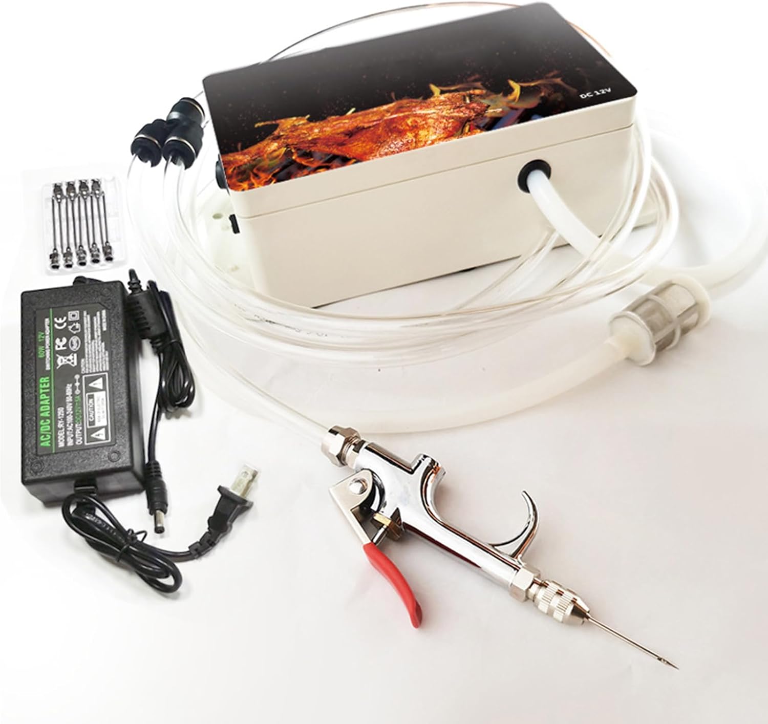 Electric Meat Injector Gun Pump, Stainless Steel Marinade Injector Syringe with 10 Needles, Perfect for Home Grilling, Family Parties & Outdoor Cooking, Lightweight and Flexible