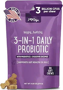 iHeartDogs 3-in-1 Probiotic for Dogs with Pumpkin for Improved Digestion & Gut Health - Dog Probiotics and Digestive Enzymes, 90 Count