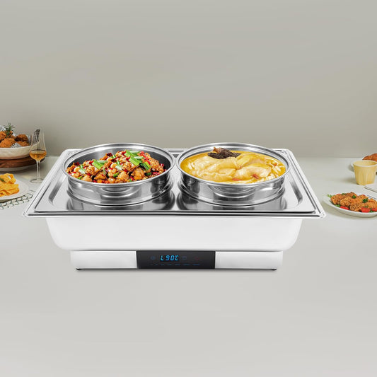 LiauHo 110V Commercial Food Warmer, 8L Electric Chafing Dish Buffet Set with Adjustable Heat 95-194℉,Stainless Steel Countertop Soup Pot with Lid Bain Marie Food Warmer for Cheese\/Rice