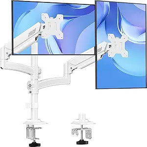 Dual Monitor Stand Holds 4.4-22 lbs Each, Dual Monitor Arm for 2 Monitors, Height Adjustable Computer Desk Mount for Max 32 inch Screens, VESA Mount with C-clamp & Grommet Base, Freelift White
