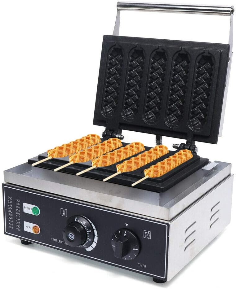 Commercial Corn Dog Waffle Maker Machine 5 PCS 1500W Hot Dog Cheese Stick Press Iron Nonstick Electric French Muffin Cooker 110V