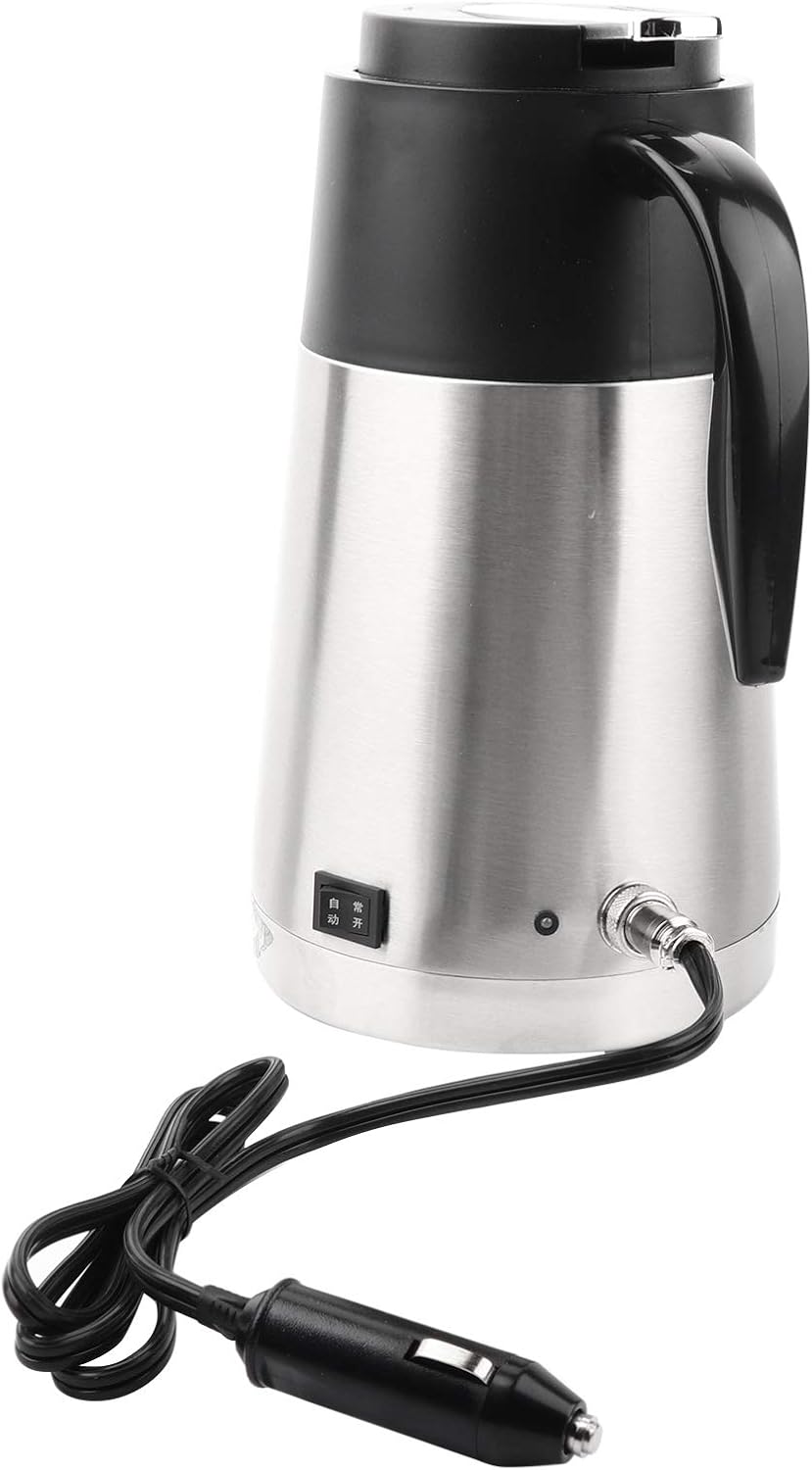 12V/24V 1300ml Stainless Steel Car Truck Travel Electric Kettle Pot Heated Water Cup (12V)
