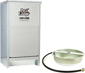 Little Giant Dry Food Automatic Steel Dog Feeder Chow Hound 25 Pound Capacity & 13-Quart Galvanized Steel Ever Full Pet Water Bowl Dish