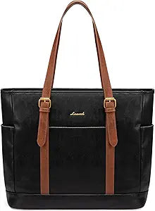 LOVEVOOK Laptop Tote Bag for Women,Vintage Leather Work Tote Bag for Women, 17.3 Inch Computer Briefcase Bag,Waterproof Teacher Business Office