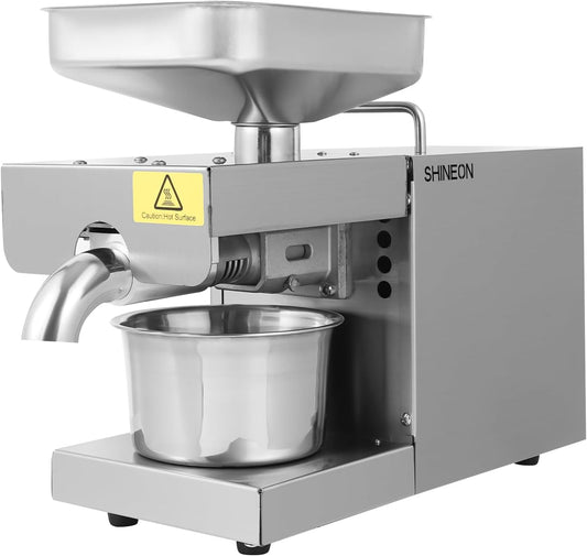 Commercial Automatic Oil Press Machine, 110V 610W Stainless Steel Electric Automatic Cold/Hot Oil Press Extractor with Oil Catch Cup for Peanut, Sunflower, Tea Oil, Walnut Oil, Olive Oil, Linseed Oil