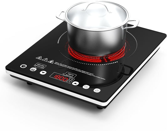 ANHANE 1800W Electric Cooktop, 110V Single Burner Stove with Overheat Protection and Adjustable Power Levels - Portable Ceramic Stove for Kitchen, Travel, RV