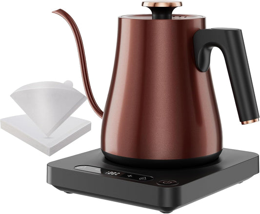 Smart Gooseneck Electric Kettle 1.0L with Temp Control and Keep Warm, 1000W Rapid Boil In 4 Min, Stainless Steel Kettle for Coffee\/Tea, LED Display, Touch Control, Vintage Copper Color, BPA-Free